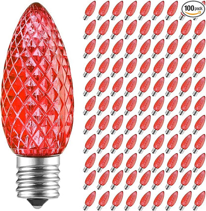 Brightown 93 Pack C9 Led Replacement Christmas Light Bulb, C9 Shatterproof Led Bulb for Christmas String Light, E17 Intermediate Base, Commercial Grade Dimmable Bulbs, Red