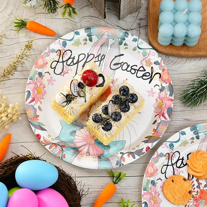 30 Pcs Easter Plates Bunny Plates, 9" Easter Paper Plates Easter Dinner Plates Easter Dessert Plates, Easter Disposable Plates Spring Bunny Paper Plates Easter Salad Party Plates Dinnerware