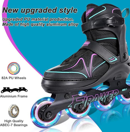 Kids Adjustable Inline Skates Ages 4-8, Youth Inlie Skates for Girls Boys with Full Light Up Wheels, Beginner Skates (Small, Size J11-1)