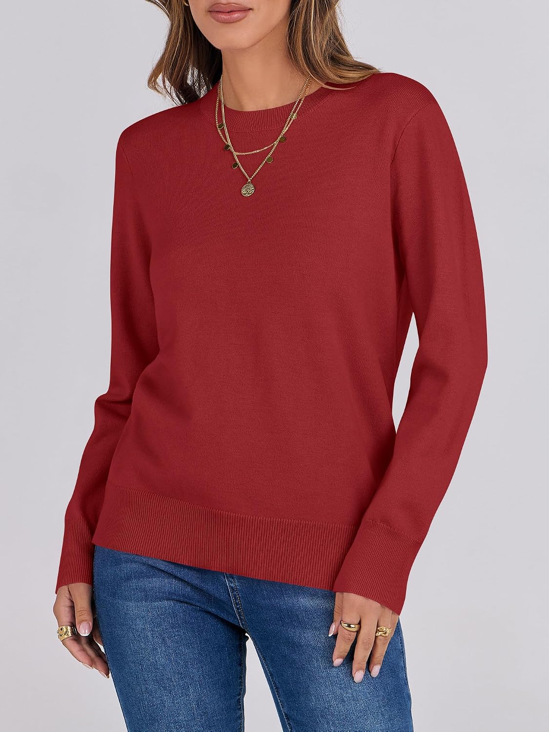 ANRABESS Sweaters for Women Long Sleeve Lightweight Crewneck Soft Basic Knit Loose Fit Pullover Top 2026 Fall Trendy Outfits