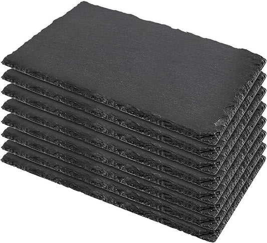8 PCS 10 x 4.7 Inch Black Slate Cheese Boards, Black Slate Serving Platter with Natural Edge, Slate Stone Serving Tray for Cheese, Charcuterie, Sushi, Appetizers