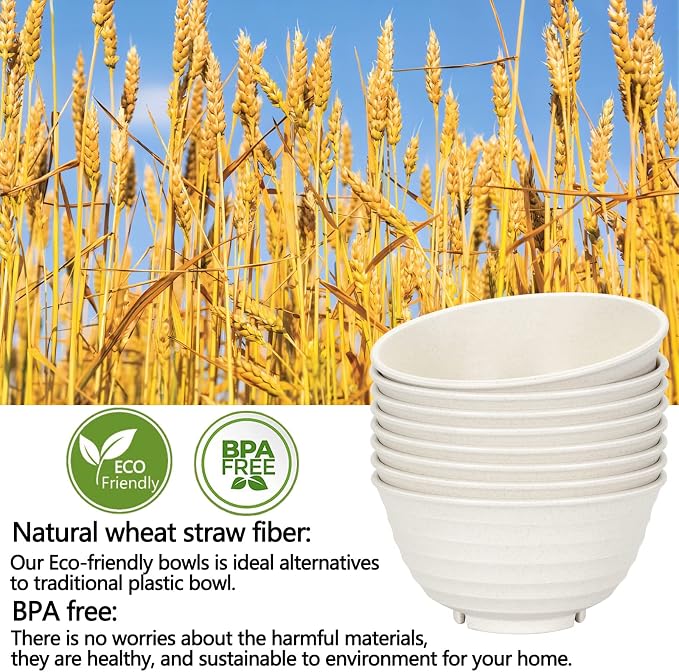 NOT CERAMIC60 Oz Big Salad Bowl Soup Bowl , Large Bowls for Eating Microwave and Dishwasher Safe BPA-Free Eco-Friendly Deep Cereal Bowls for Cereal, Salad, Ramen,Soup, Mixing [Set of 8]