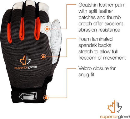 Leather Mechanics Gloves - Heavy Duty Hand Protection Clutch Gear (1-Pair) MXGCE