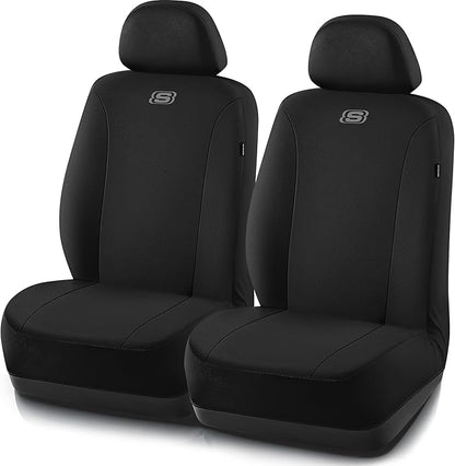 Skechers Car Seat Covers, Premium Breathable Polyester Seat Covers, Car Seat Covers Front Seats Airbag Compatible, Automotive Comfort  Protection for Most Cars, Vans, Trucks, SUVs (Two Front, Black)