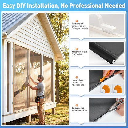 MAGZO Window Screen Replacement Mesh 36"W x 196"L - Pet Resistant Premium & Durable Polyester Screen Door Mesh, Allows Fresh Air in, DIY Repair Kit Includes Tool for Sliding Doors,Windows,Patio, Gray