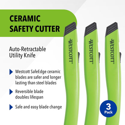Westcott Box Cutter Safety Ceramic Utility Knife, 3-Pack