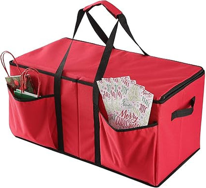 Sattiyrch Christmas Figurine Storage Box  Xmas Figurine Container,600D Canvas Ornament Storage Container,Keeps 8 Holiday Figurines 15 Inches,Adjustable Area and Pockets for Decorations