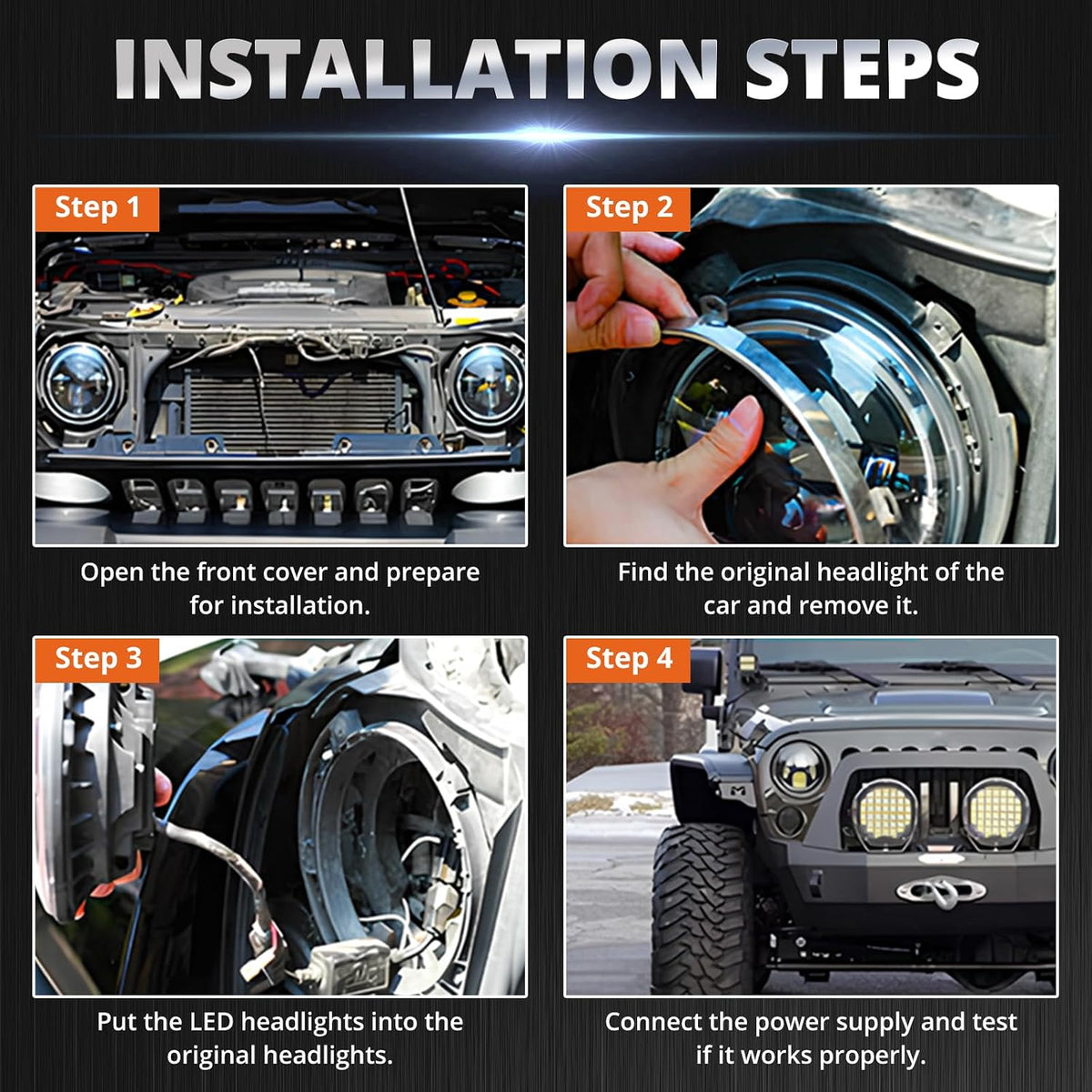 Round 4LED 7 Inch Lamps Head 12V-36V Lantern Hight/Low Beam Angle Eyes Wrangler 45W Accessoire Voiture Driving Car Fog Work Light Motorcycle LED White