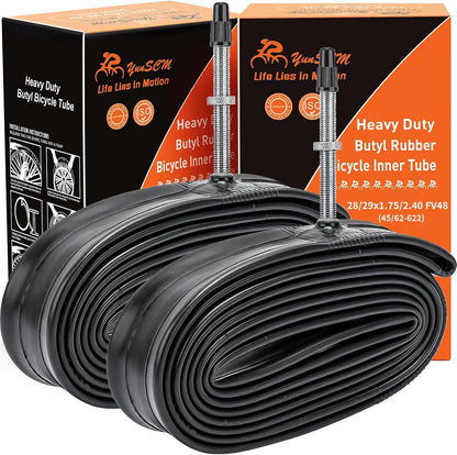 YUNSCM 29" Heavy Duty Bike Tubes 29x1.75/2.40 29 inch Bicycle Tubes Compatible 28/29x1.75/1.95/2.0/2.1/2.125/2.25/2.3/2.40 (45/62-622) Bike Tire Tubes FV48mm Presta Valve, 2 PCS