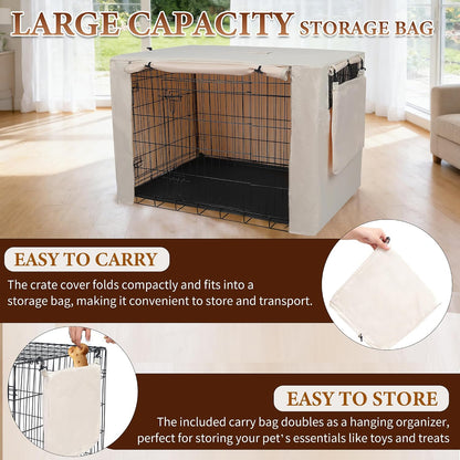 Deblue Dog Crate Cover, 48 Inches Durable Polyester Indoor Pet Kennel Cover Fit for 1 2 Doors Standard Wire Cage (Beige)