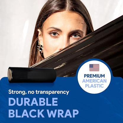 Black 18" Stretch Film/Wrap 1500 feet 7 Layers 80 Gauge Industrial Strength 800% Stretch 20 Microns Durable Adhering Packing Moving Heavy Duty Shrink Film (1 Pack, Black)