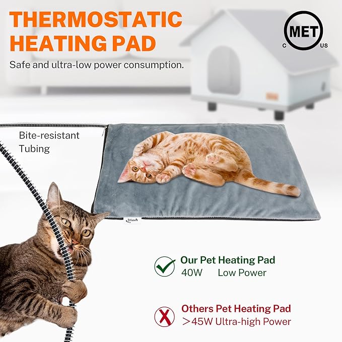 Toozey Large Elevated Heated Outdoor Cat House 100 Waterproof with Insulated Aluminum, 2 Mat, Sturdy Safe Feral Shelter for Winter Indoor Outside with Thermostatic Pet Heating Pad 19.7" X 16" X 17.7"