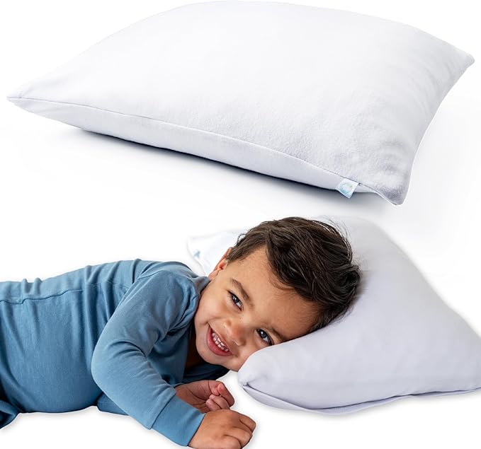 DREAMLAND BABY Toddler Pillow (1-Pack): Includes 100 Cotton Pillow  White Viscose Cover (97 Viscose, 3 Spandex) - Small Size for Kids and Travel