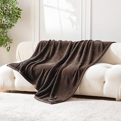 Mellowdy Extra Thick Hearty Plush Flannel Blanket (Peat Brown, 90x90) - 500GSM King Size Warm Blanket for Winter, Fall  Soft, Fluffy, Cuddly, Perfect for Bed, Oversized Throw for Couch, Sofa