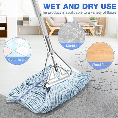 SOBONNE 59" Commercial Mop Handle Heavy Duty,Industrial Metal Mop Stick Wet Mops Head Replacement Holder for Home,Garage,Office,Warehouse Floor Cleaning|Sliver