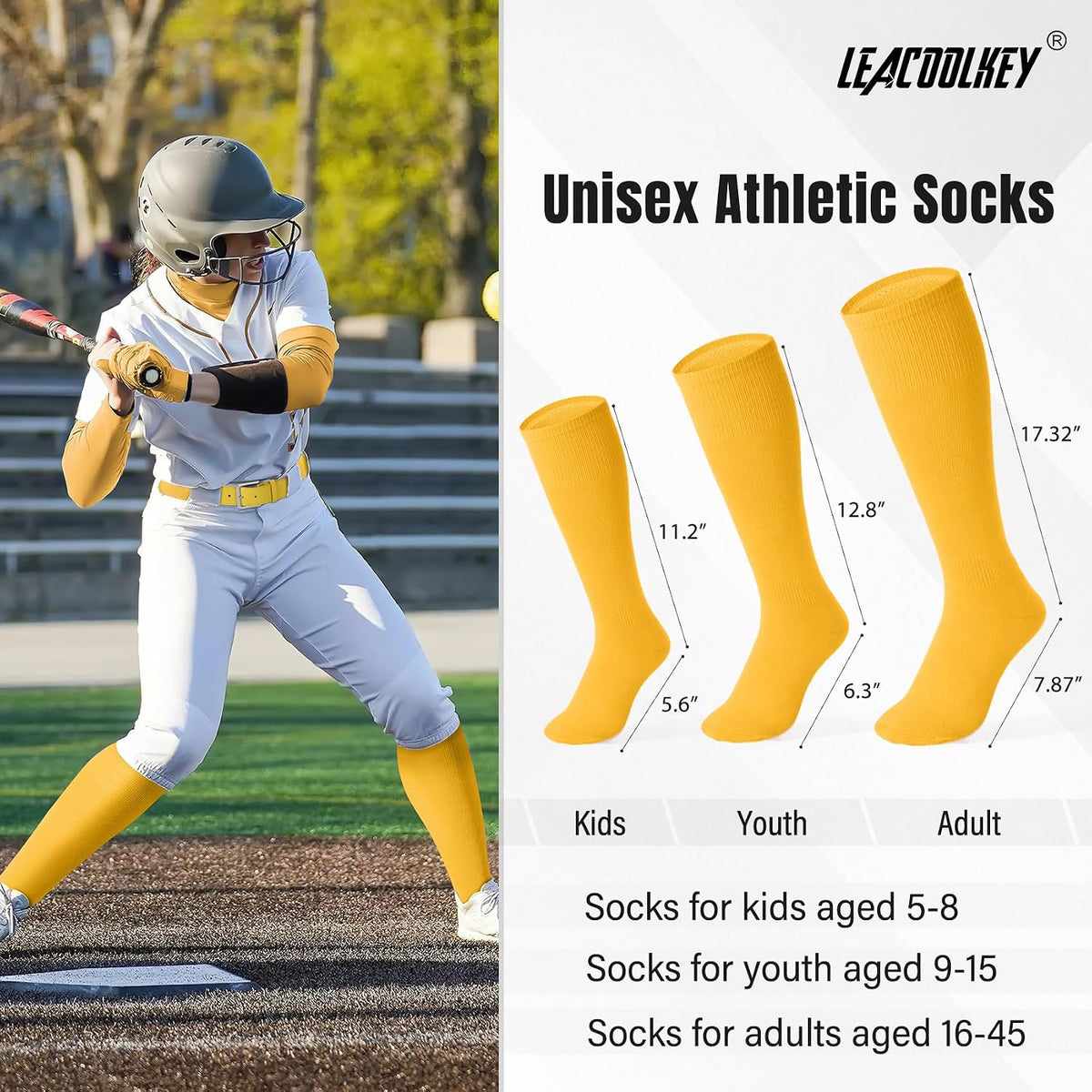 LEACOOLKEY Baseball Belt and Socks Combo Set Adjustable Softball Socks and Elastic Belt for Youth and Adult
