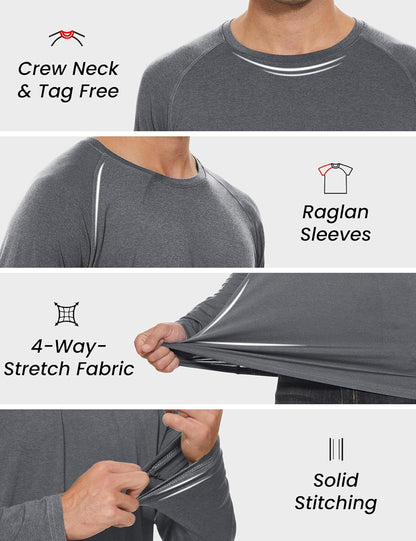 MAGCOMSEN Men's Long Sleeve Shirt Quick Dry UPF 50+ Sun Protection Lightweight T-Shirt Athletic Workout Fishing Tee