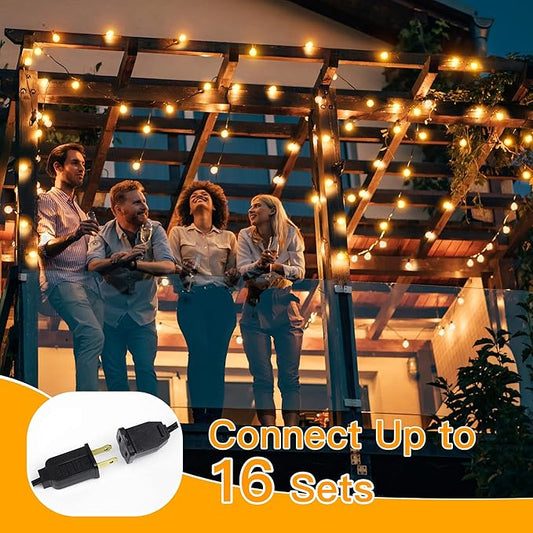 Ollny 50FT Outdoor String Lights, Waterproof Connectable Shatterproof Outside Light with 25 Edison  2 Spare LED Bulbs Plug in, Patio Lights for Indoor Balcony Porch Camping Deck