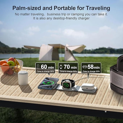 UCOMX 3 in 1 Charging Station for Multple Devices,Foldable 3 in 1 Wireless Charger for Travel,Nano Wireless Charging Station for iPhone16 15 14 13 12 Pro MaxWatch 10 9 8 7 6 5 4 3 UltraAirPod Pro