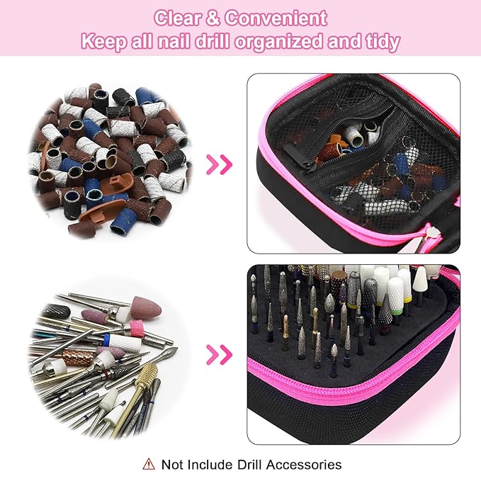 81 Holes Nail Drill Bit Holder, (ONLY CASE) Nail Bits Display Organizer Container, Dustproof Portable Organizer Storage Bag, Efile Nail Bits Professional Manicure Tools, for Manicure Tools (Pink)