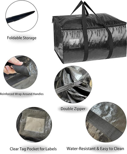 1 Pcs Extra Large Moving Bags YQBOOM Foldable Heavy Duty Storage Bag Strong Handles and Zippers Organizer Bag Storage Tote for Space Saving, House-Moving, Traveling  Black