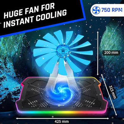 KLIM Ultimate - RGB Laptop Cooling Pad with LED Rim - New - Gaming Laptop Cooler - USB Powered Fan - Very Stable and Silent Laptop Stand - Compatible up to 17" - PC Mac PS5 PS4 Xbox One