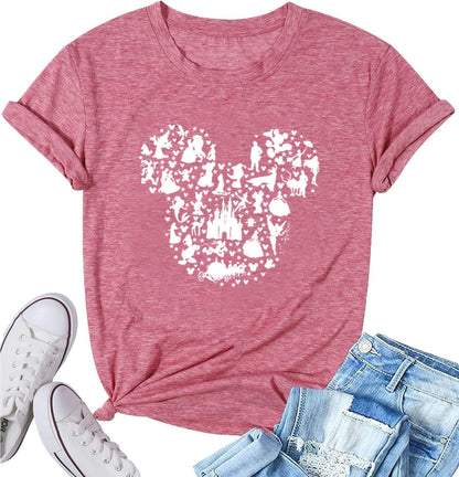 Women Magic Kingdom Castle Shirt Castle Fairy Graphic Tee Women Casual Vacation Holiday Short Sleeve Tee Top
