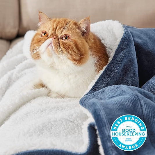 Bedsure Sherpa Fleece Blankets Queen Size for Bed - Thick and Warm, Soft Fuzzy Plush Queen Blanket for Winter, Slate Blue, 90x90 Inches