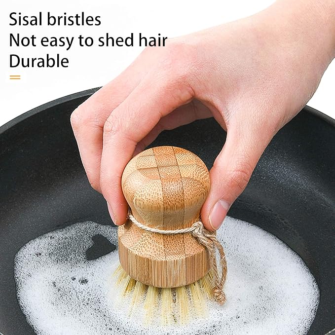 Natural Sisal Dish Washing Brush Bamboo Round Scrub Brush Pots Pans Vegetables Household Cleaning Brush… (Sisal)