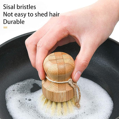 Natural Sisal Dish Washing Brush Bamboo Round Scrub Brush Pots Pans Vegetables Household Cleaning Brush… (Sisal)