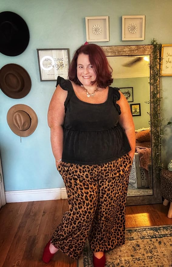 SHEIN Plus Size Pants Summer Palazzo Wide Leg Pants Smocked High Waist Ankle Beach Lounge Trouser with Pockets XL -5XL