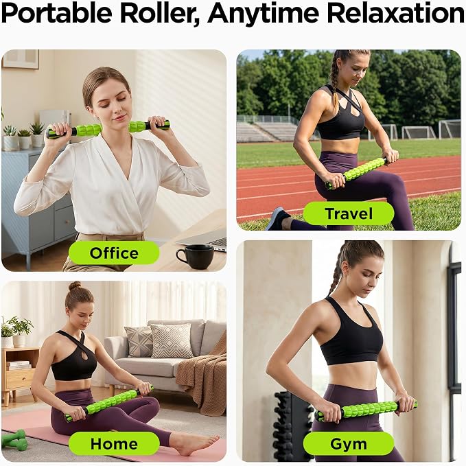 Muscle Roller & Massage Roller Stick for Athletes - Lymphatic Drainage Support, Relieves Muscle Soreness, Cramping & Tightness - Targets Legs, Arms, Back & Calves ?Green ?