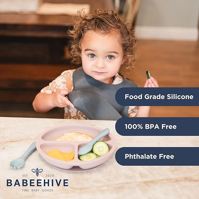 Babeehive Goods - Suction plate Mess-free mealtime Ideal choice for babies and toddlers Food grade materials, BPA free Home and on-the-go use, without