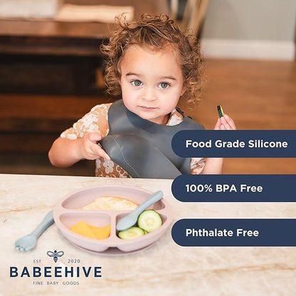 Babeehive Goods - Suction plate Mess-free mealtime Ideal choice for babies and toddlers Food grade materials, BPA free Home and on-the-go use, without