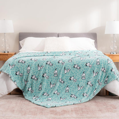 Berkshire Blanket Peanuts® VelvetLoft® Cute Character Snoopy Plush Throw Blanket,Snoopy Springtime Floral Dance Large Blue,Throw 55 in x 70 in (Official Peanuts® Product)