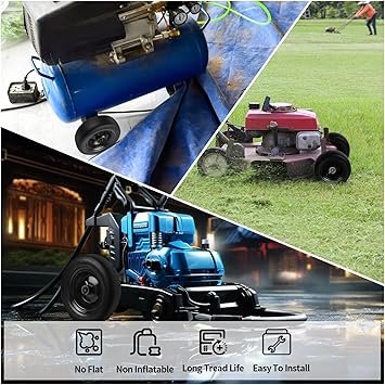 11x4.00-5 Flat Free Solid Tire and Wheel Replacement with 34" or 58" 12" Bushings, 3.4"-5.6" Centered Hub,Smooth Tread Tire for Zero Turn Mowers