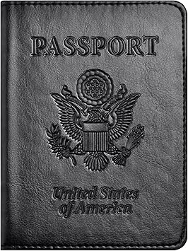 Eoehro Passport and Vaccine Card Holder Combo, Faux Leather, Compact, Lightweight, Waterproof, AA-Black