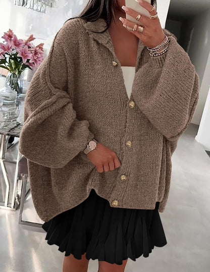 PRETTYGARDEN Women's Winter Button Down Cardigan Sweaters Mock Neck Lantern Long Sleeve Chunky Knit Jacket Trendy Outerwear