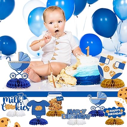 12 Pcs Milk and Cookies 1st Birthday Party Decorations Milk and Cookie Table Decor Baby Shower Happy Birthday Honeycomb Centerpieces Table Decorations for 1st Party Supplies
