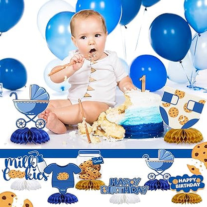 12 Pcs Milk and Cookies 1st Birthday Party Decorations Milk and Cookie Table Decor Baby Shower Happy Birthday Honeycomb Centerpieces Table Decorations for 1st Party Supplies