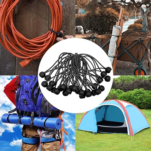50 Pack 6 Inch Bungee Cords，Bungee Balls, Bungee Cords with Balls,Elastic String Ties for Camping, Tents, Tarp, Canopy Shelter, Wall Pipe,Holding Wire and UV Resistant,Tarp tie Down