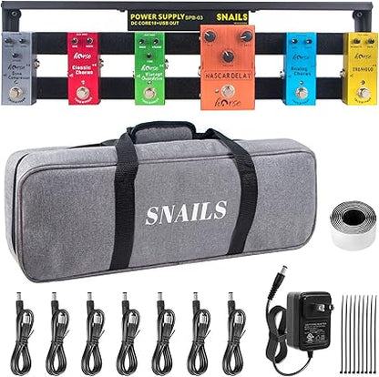 Guitar Pedal Board With Completely Isolated Power Supply, 195in 1.8LB Aluminum Alloy Guitar Pedalboard, Included Carrying Bag, Pedal Cable, Adapter, 401.2in Self Adhesive Hook Loop Tape, Cable Ties