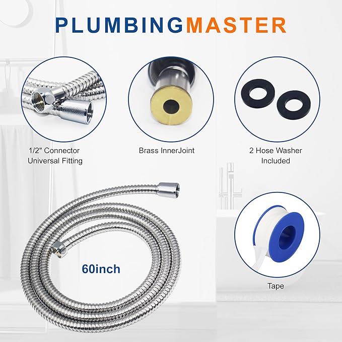 Shower Hose 60 Inches Stainless Steel Handheld Shower Head Hose Replacement with Brass Nut Long Fexible Shower Hose Extension