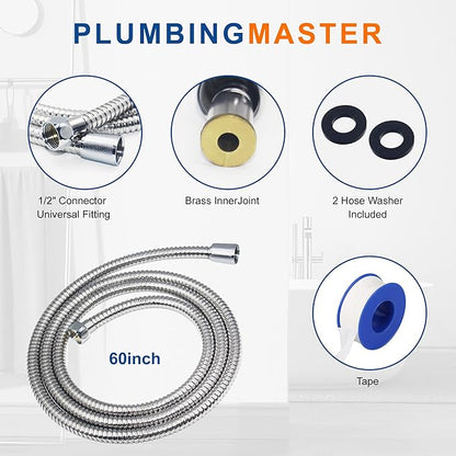 Shower Hose 60 Inches Stainless Steel Handheld Shower Head Hose Replacement with Brass Nut Long Fexible Shower Hose Extension