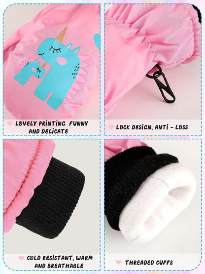 Pairs Kids Ski Mitten Toddler Winter Waterproof Snow Gloves Unisex Cold Weather Warm Mitten for Girls Children Boys Skiing Snowboarding