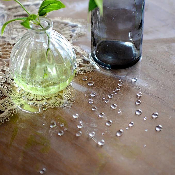 SUTAVIA Vinyl Tablecloth 100 Waterproof lace Table Cloth Environmentally PVC Oil Proof Table Protector Oblong Transparent Table Cover for Home Dining Table Parties(Gold, 60"x84")