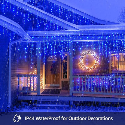 Led Christmas Lights Outdoor Christmas Decorations Hanging Lights 400LED 8 Modes 75 Drops, Waterproof Outdoor Indoor Fairy Christmas Light for Party, Holiday, Wedding Decorations (Blue)