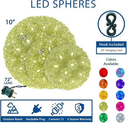 Novelty Lights Outdoor 100 LED Light Sphere, Hanging Tree LED Starlight Sphere 7.5" Diameter And 5mm Wide Angle Brightness, Outdoor Gazebo Lights Hanging Decor From Ceiling (Red)