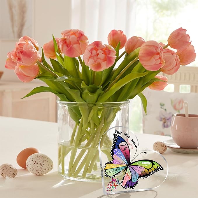 18th Birthday Gifts for Girls, Unique 18 Year Old Girl Gifts, 18 Birthday Decorations Heart Acrylic Plaque, 18 Year Old Birthday Presents Ideas for Her Daughter Granddaughter Sister Best Friends, Butterfly Desk Decor Sign