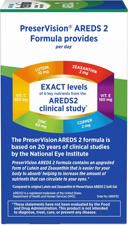 Bausch + Lomb PreserVision AREDS 2 Eye Vitamin & Mineral Supplement with OCUSorb, with Lutein & Zeaxanthin–from, 120 Soft Gels (MiniGels) (Pack of 2)